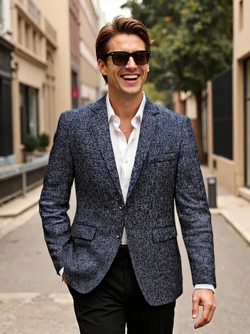 Herren Casual Sakko Slim Fit Reverskragen Einreihig Texturiert Polyester Leicht Anzugjacke Für Frühling Herbst Urban Pendler Top