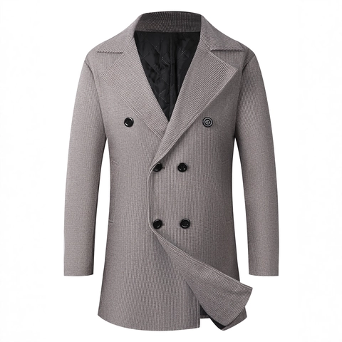 Men's Wool Blend Double Breasted Overcoat Slim Fit Thick Winter Trench Coat Business Casual Quilted Lining Long Jacket