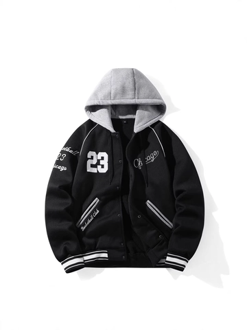 Veste Varsity Rétro Américaine pour Hommes À Capuche Broderie Chicago 23 Contraste Veste Baseball Décontractée Sport