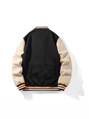 Damen Varsity Jacke Amerikanisches Retro Kontrastärmel Polyester Stickerei Rippen Outdoor Casual Sportlich Baseball Mantel Herren