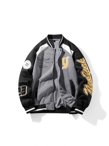 Amerikanische Retro Varsity Jacke Für Herren Mit Stickerei Und Colorblock Baseball Outerwear Druckknopf Casual Sportjacke