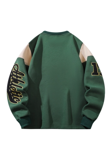 Sweatshirt Homme Rétro Américain Col Rond Broderie Lettre Chenille Patchwork Pullover Vintage Athletic Streetwear Sportif Décontracté Top