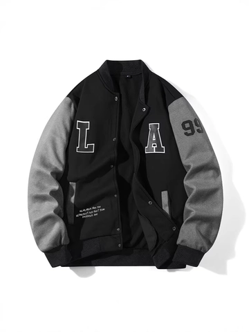 Herren Vintage Street Varsity Jacke Polyester Color Block Patchwork Buchstaben Bestickt Locker Baseball Mantel Streetwear