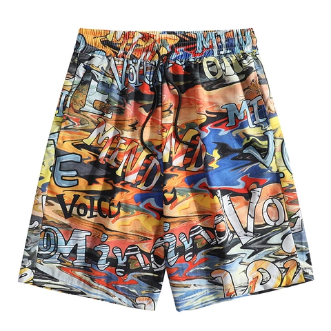 Pantaloncini da Mare da Uomo Stampa Graffiti Streetwear Coulisse Vita Elastica Estivi Casual Board Shorts Asciugatura Rapida