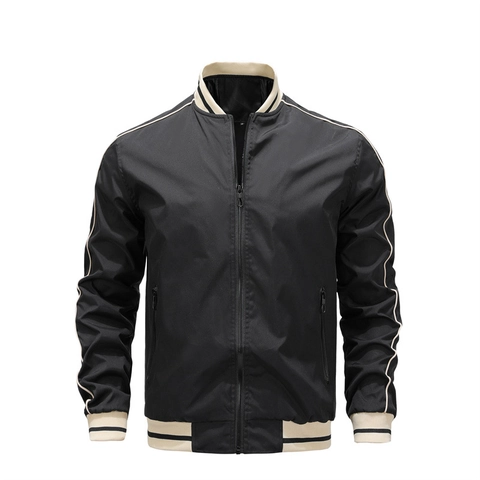 Heren Casual Varsity Bomberjack Lichtgewicht Polyester Windjack Met Geribbelde Bies Ritszakken Sportieve Bovenkleding