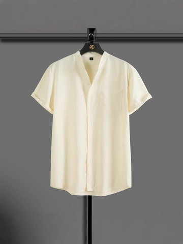 Herren American Retro Kurzarm Henley Hemd Texturiertes Gewebe Lässig Sommer Stehkragen Top Mit Brusttasche Off-White