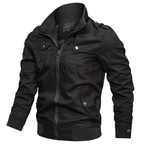 Giacca da Uomo Casual in Cotone Lavato Workwear Collo in Piedi Antivento Stile Militare Polsini a Costine Multi Tasche Cappotto