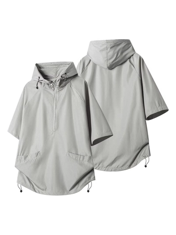 Completo Sportivo da Uomo Asciugatura Rapida Traspirante con Cappuccio Mezza Zip Top a Maniche Corte e Pantaloncini per Sport all'Aperto