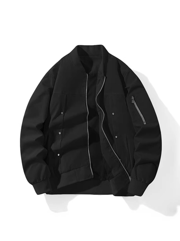 Giacca Bomber Da Uomo Taglie Forti Antivento In Poliestere Con Doppia Cerniera E Fibbia In Metallo Tasca Sulla Manica Cappotto Streetwear