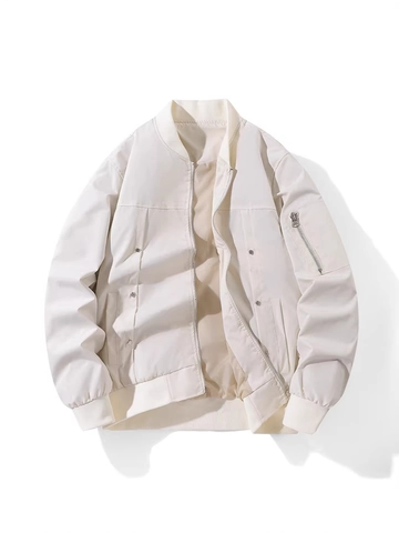 Giacca Bomber Da Uomo Taglie Forti Antivento In Poliestere Con Doppia Cerniera E Fibbia In Metallo Tasca Sulla Manica Cappotto Streetwear
