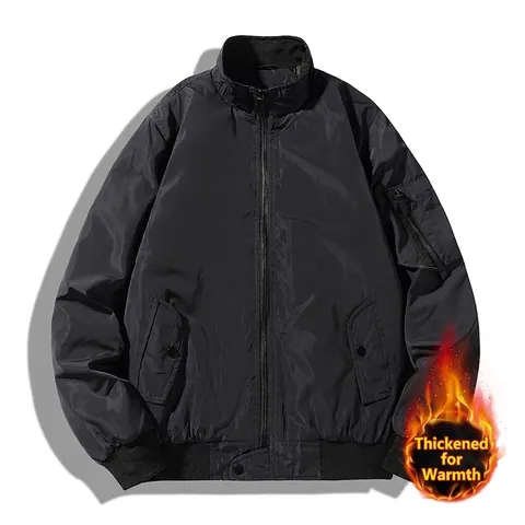 Herren Klassische Bomberjacke Stehkragen Reißverschluss Fliegerjacke Einfarbig Wattiert Winddicht Lässig Sportlich Militärjacke