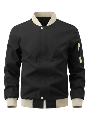 Blouson Bomber Décontracté pour Hommes Coupe-vent Léger avec Bordure Côtes Contrastées Manteau Manches Longues Zippé pour le Quotidien
