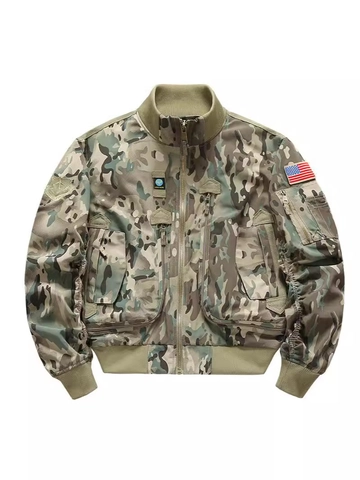 Men Tactical Camouflage Bomber Jacket 100 Polyester Stand Collar Ribbed Cuffs Military Style Flight Coat Casual Outwear