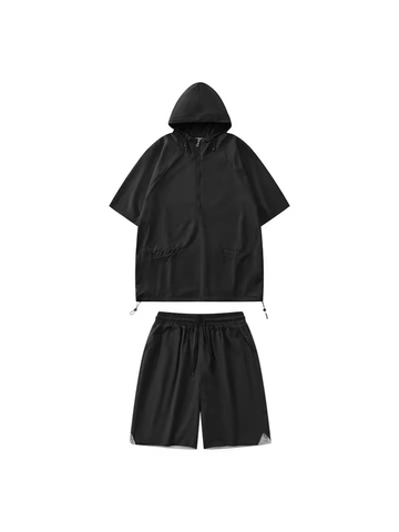 Ανδρική Αθλητική Φόρμα Techwear Ελαφρύ Αναπνεύσιμο Πολυεστέρα T-Shirt Με Κουκούλα Και Σορτς Καλοκαιρινό Σύνολο Δύο Τεμαχίων