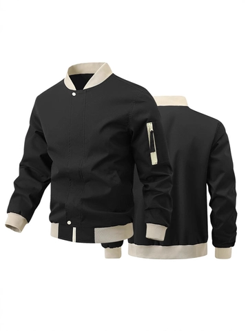 Heren Casual Bomberjack Winddicht Polyester Patchwork Baseball Kraag Rits Bovenkleding Jassen Voor Dagelijks Gebruik