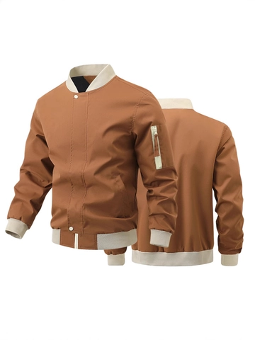 Heren Casual Bomberjack Winddicht Polyester Patchwork Baseball Kraag Rits Bovenkleding Jassen Voor Dagelijks Gebruik