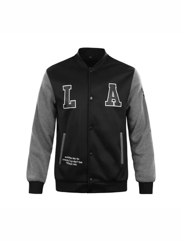 Men Varsity Jacket Polyester Color Block Letter LA Embroidery Patchwork Baseball Bomber Coat Casual Streetwear Top