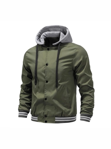 Blouson Bomber Coupe-vent Décontracté pour Homme Avec Capuche Amovible Poignets Côtelés Rayés Veste de Sport Extérieur