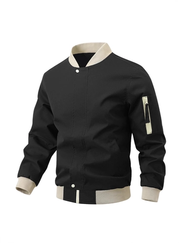 Blouson Bomber Décontracté pour Hommes Coupe-vent Léger avec Bordure Côtes Contrastées Manteau Manches Longues Zippé pour le Quotidien
