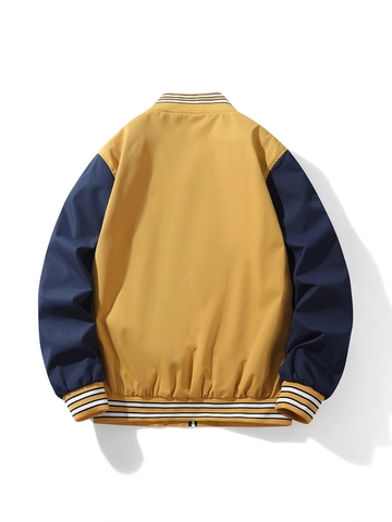 Herren Retro Varsity Jacke Polyester Winddicht Kontrastfarbe Buchstaben Stickerei Casual Baseball Mantel Herbst Außenbekleidung
