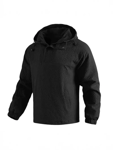 Veste Pull à Capuche Extérieur Pour Hommes Avec Motif à Losanges Texturé Coupe-vent Léger Sportif Décontracté Manteau Actif