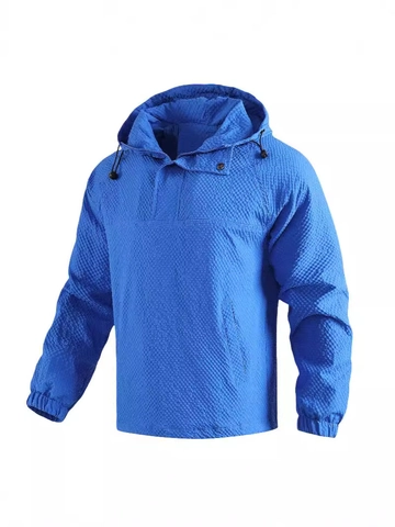 Veste Pull à Capuche Extérieur Pour Hommes Avec Motif à Losanges Texturé Coupe-vent Léger Sportif Décontracté Manteau Actif