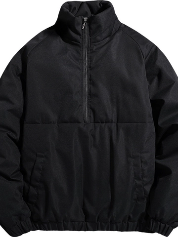 Heren Staande Kraag Half Rits Gevoerde Jas Polyester Winddicht Verdikte Winter Jas Casual Outdoor Sportief Anorak Top