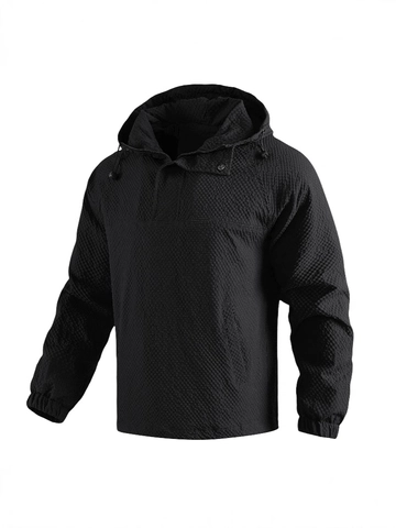 Veste à Capuche pour Hommes Texture Gauffrée Pull-over Décontracté Extérieur Coupe-vent avec Cordon et Poignets Élastiques