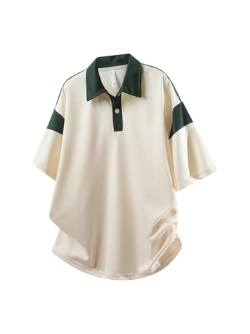 Polo da Uomo Estiva con Risvolto a Contrasto Manica Corta Vestibilità Larga Patchwork Streetwear Top Casual da Uomo