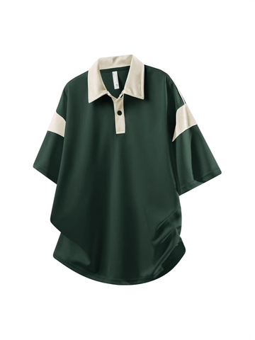 Polo da Uomo Estiva con Risvolto a Contrasto Manica Corta Vestibilità Larga Patchwork Streetwear Top Casual da Uomo