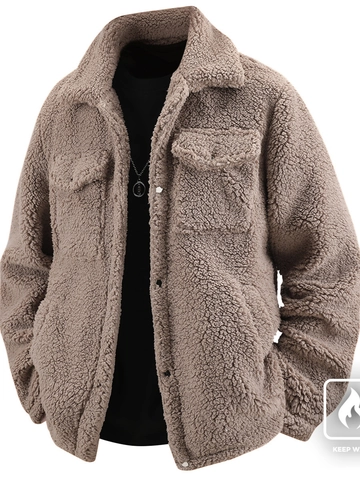 Herren Verdickte Sherpa-Fleecejacke Warmer Wintermantel Lässig Revers Lockere Oberbekleidung Khaki