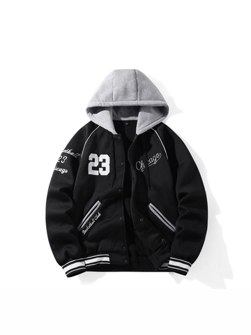 Veste de Sport à Capuche Streetwear Américain pour Hommes Manteau Varsity Color Block Imprimé Chicago 23 Hauts Tricotés Mincies