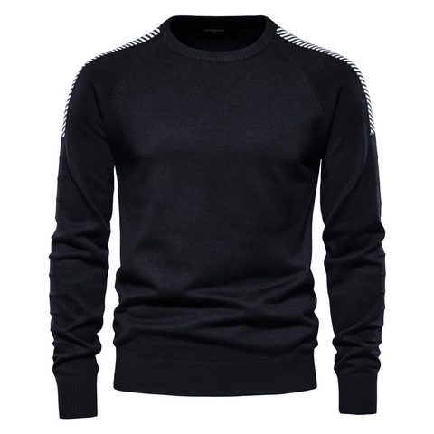 Maglione in Maglia da Uomo Slim Fit in Misto Viscosa a Maniche Lunghe Girocollo Spalla a Righe Casual Urban Stile Pullover Inverno Caldo Top