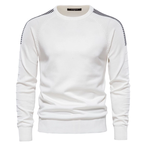 Maglione in Maglia da Uomo Slim Fit in Misto Viscosa a Maniche Lunghe Girocollo Spalla a Righe Casual Urban Stile Pullover Inverno Caldo Top