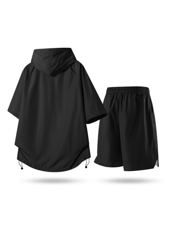 Conjunto Deportivo de Secado Rápido para Hombre Top con Capucha de Manga Corta y Pantalones Cortos Dos Piezas Transpirable