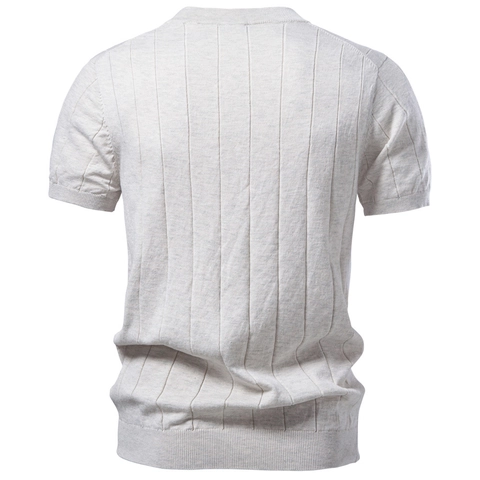 Men Short Sleeve Knit Sweater T-Shirt 100 Cotton Ribbed Crew Neck Breathable Business Casual Daily Fashion Soft Summer Top