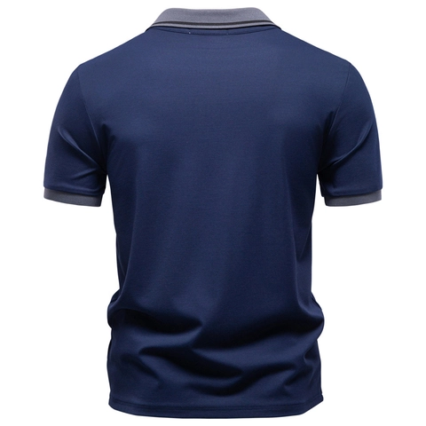 Polo à Manches Courtes pour Hommes Haute Qualité Coton Tencel Jacquard Col à Revers Contrasté Respirant Casual Business Top