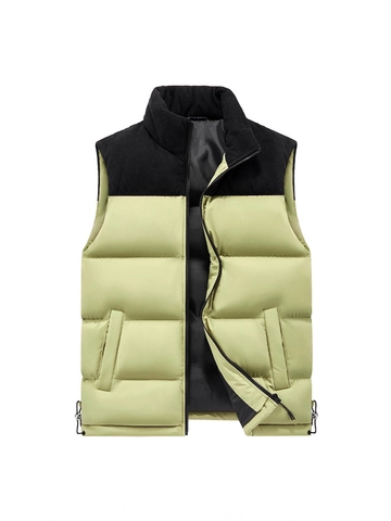 Men Women Padded Vest Color Block Gilet Stand Collar Corduroy Patchwork Sleeveless Jacket Winter Warm Casual Outerwear
