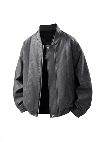 Herren Retro PU Leder Bomberjacke Stehkragen Winddicht Wattierter Mantel Mit Rippbündchen Für Winter Casual Streetwear