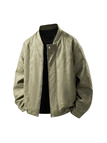 Herren Retro PU Leder Bomberjacke Stehkragen Winddicht Wattierter Mantel Mit Rippbündchen Für Winter Casual Streetwear