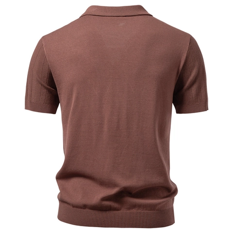 Maglia Polo Uomo a Maniche Corte Cardigan con Bottoni Misto Viscosa a Righe Verticali Business Casual Traspirante Urban Top