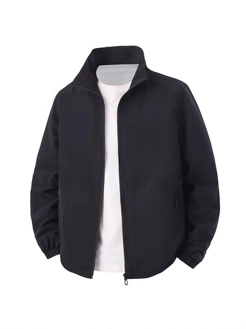 Men Bomber Jacket Lightweight Nylon Stand Collar Windproof Outerwear Casual Loose Fit Zip Up Jacket Spring Autumn Chic Windbreaker Top