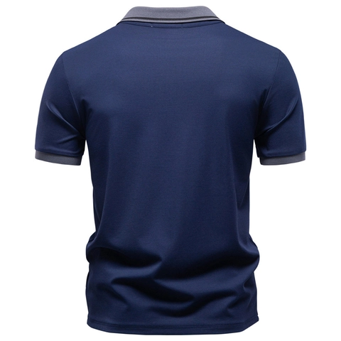 Polo da Uomo a Maniche Corte in Cotone Tencel di Alta Qualità Jacquard Revers Colletto a Contrasto Casual Business Top
