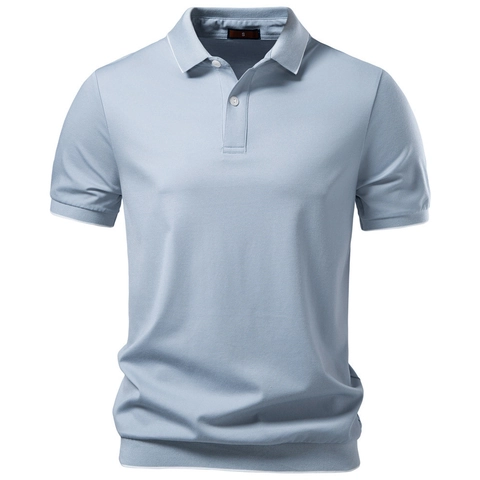 Polo da Uomo in Misto Viscosa Manica Corta Bordo a Contrasto Business Casual Tinta Unita Top Estivo Traspirante per Uomo