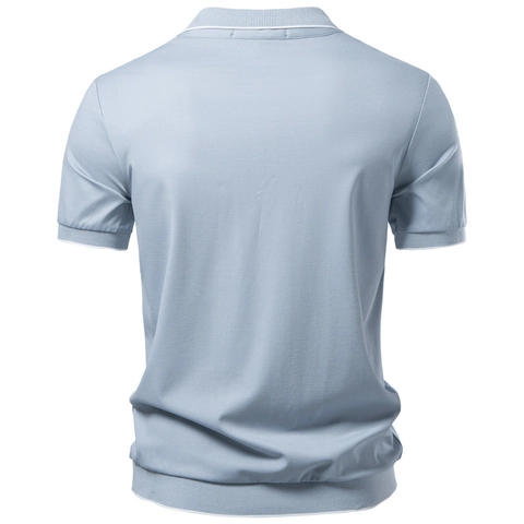 Polo da Uomo in Misto Viscosa Manica Corta Bordo a Contrasto Business Casual Tinta Unita Top Estivo Traspirante per Uomo