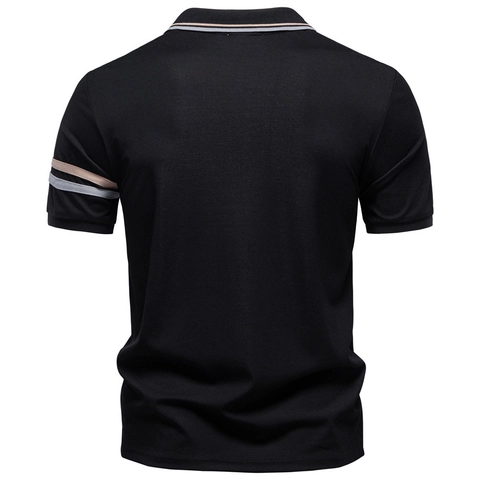 Herren Business Casual Polohemd Kurzarm Reißverschluss Revers Tencel Baumwollmischung Top Mit Kontraststreifen Detail Alltag
