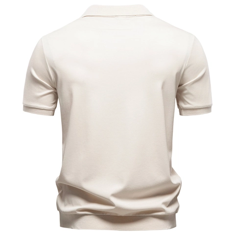 Polo da Uomo in Maglia Misto Viscosa Morbida Traspirante Colletto Johnny Manica Corta Top per Business Casual Quotidiano Stile Minimalista