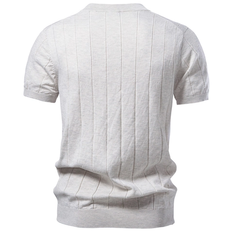 Men Short Sleeve Knit Sweater T-Shirt 100 Cotton Ribbed Crew Neck Breathable Business Casual Daily Fashion Soft Summer Top