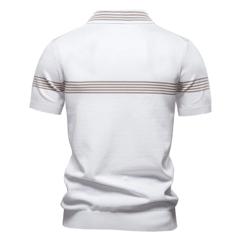 Herren Business Casual Gestreiftes Strick Polo-Shirt Europäischer Stil Reißverschluss Reverskragen Sommer Kurzarm Viskosemischung Top