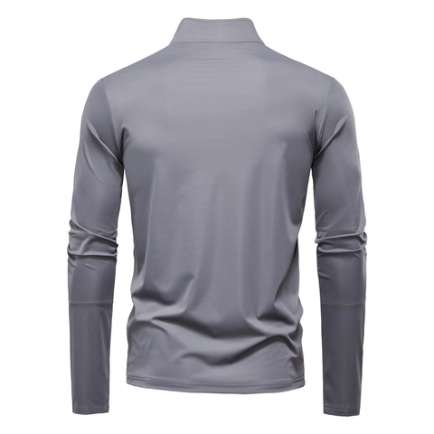 T-Shirt de Protection Solaire pour Hommes Manches Longues Fermeture Éclair un Quart Col Montant Coupe Ajustée Séchage Rapide Sport Basic